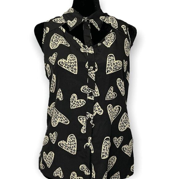 Kiss & Cry Button Up Shirt Blouse Women's XS Black Animal Print Lightweight Sexy - Picture 2 of 6